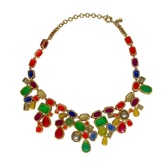 J Crew Colorful Statement Bib Necklace Multi Stone 16-18in Adjustable - Picture 3 of 5
